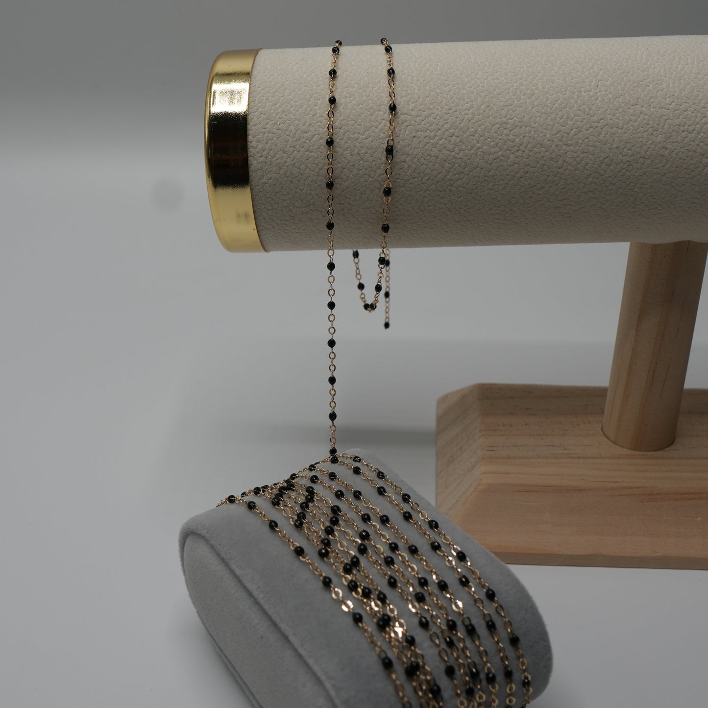 Gold Filled Black Beaded Chain