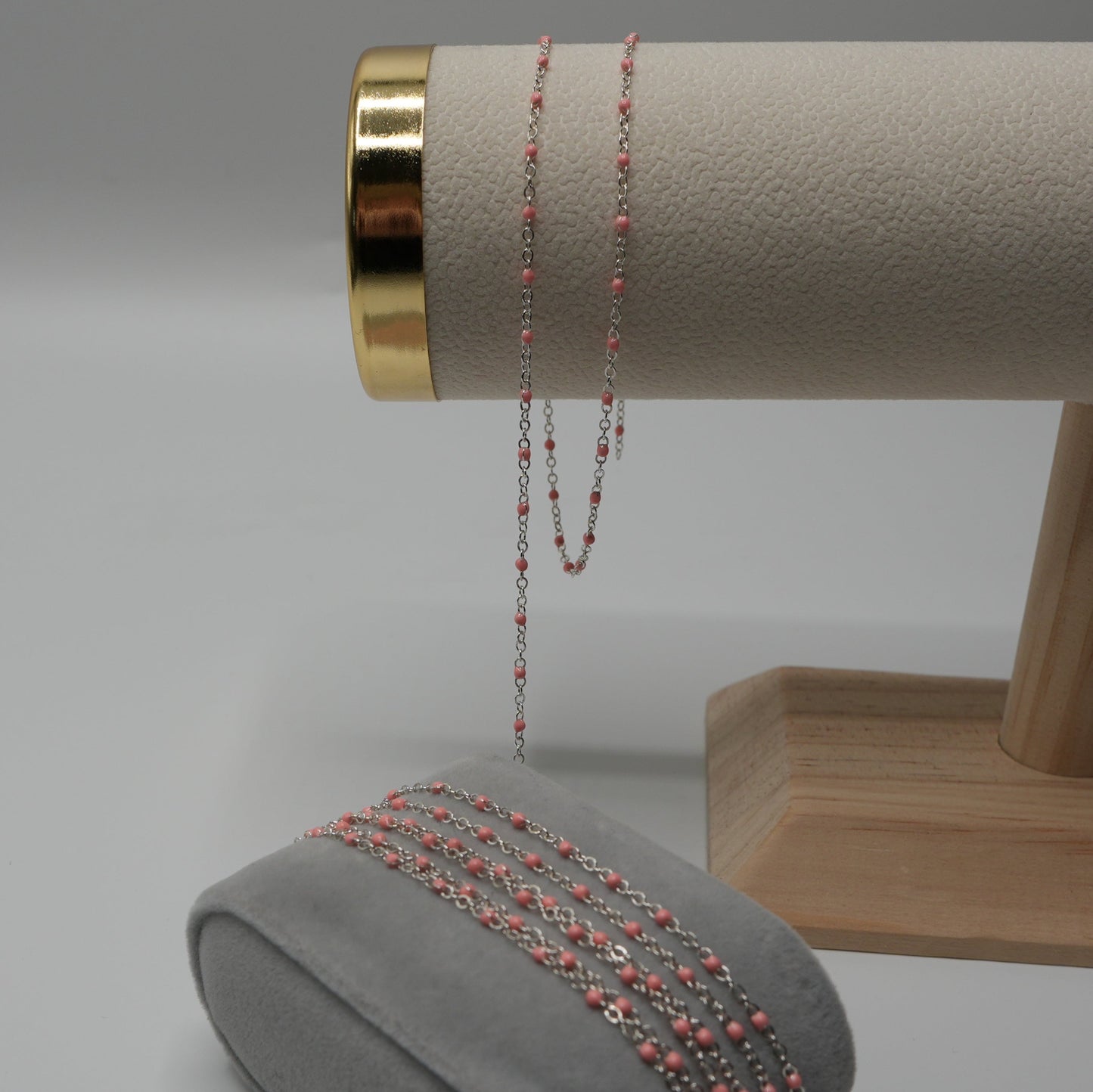 Sterling Silver Pink Beaded Chain