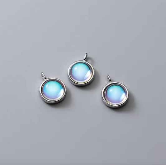 925 Sterling Silver 925 Moonstone Round Charm